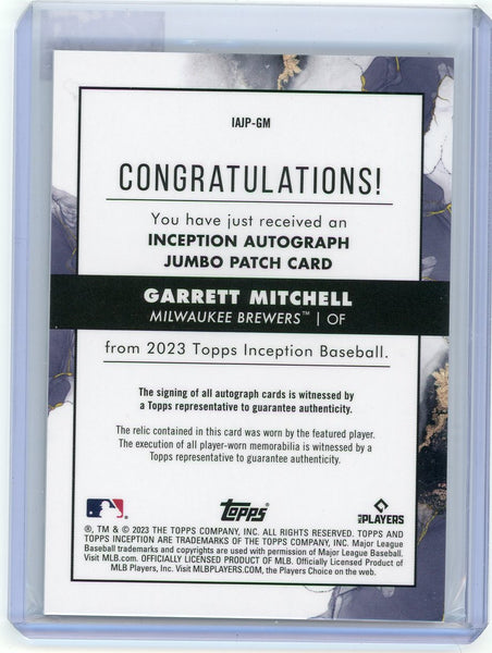 Garrett Mitchell - 2023 Topps Inception Jumbo Patch Auto 96/99 Rookie RPA IAJPGM