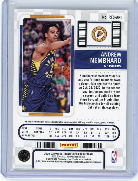 Andrew Nembhard - 2023 Panini Contenders NBA 2/10 Gold RC Rookie Ticket Patch