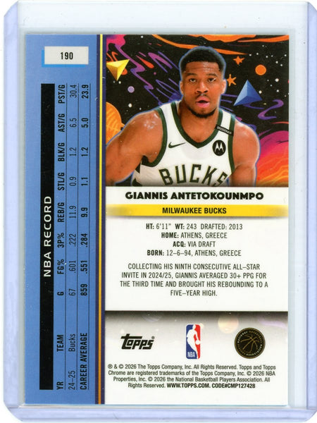 Giannis Antetokounmpo - 2026 Topps Cosmic Chrome Basketball Blue 08/99