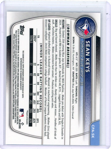 Sean Keys - 2025 Bowman Chrome Topps Blue Refractor 1st Bowman 021/150