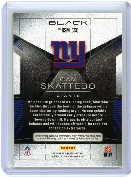 Cam Skattebo - 2025 Panini Black 134/149 Jersey Auto Rookie RSM-SCO