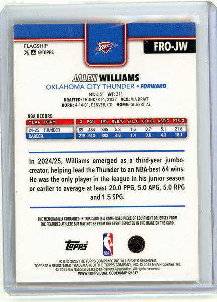 Jalen Williams - 2025 Topps Flagship Basketball Black Real One Jersey 1/10 FROJW