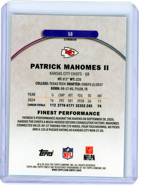 Patrick Mahomes II - 2025 Topps Finest Blue Refractor 89/99 #58