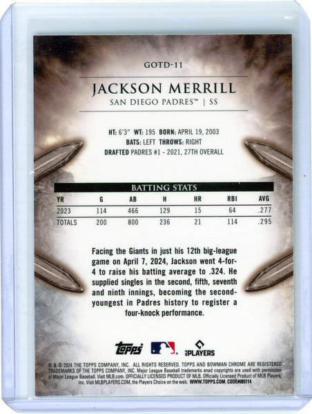 Jackson Merrill - 2024 Bowman Chrome Gladiators of the Diamond Topps Rookie