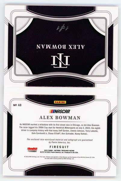 Alex Bowman - 2023 Panini National Treasures Racing Patch Auto Book Platinum 1/1