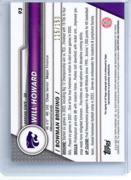 Will Howard - 2023 Bowman Chrome University Topps Pink Refractor 115/150