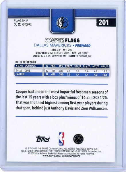 Cooper Flagg - 2025 Topps Flagship Holo Foil RC