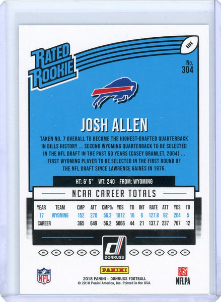 Josh Allen - 2018 Panini Donruss Rated Rookie #304
