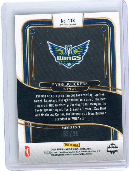 Paige Bueckers - 2025 Panini Select WNBA Rookie White 63/99 #118