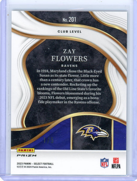 Zay Flowers - 2023 Panini Select Green /5 Rookie Club Level #201