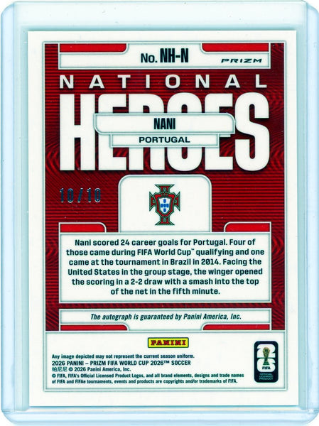 Nani - 2026 Panini World Cup Prizm National Heroes Gold Wave Auto 10/10 Portugal