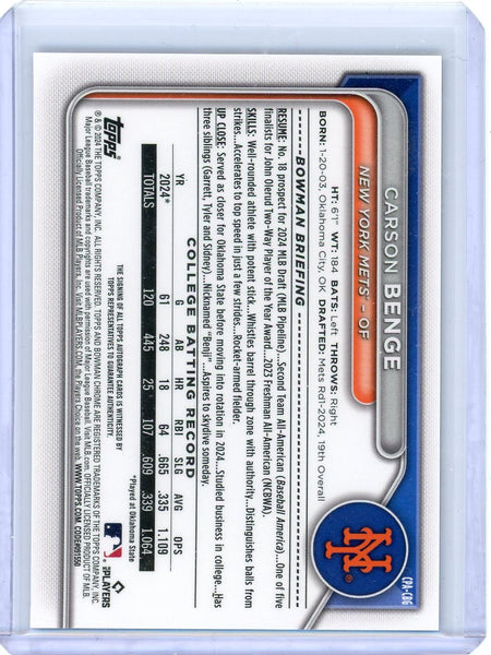 Carson Benge - 2024 Topps Bowman Chrome Blue Refractor 090/150 1st Bowman