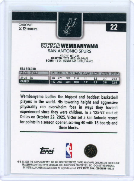 Victor Wembanyama - 2025 Topps Chrome Aqua Refractor /199 #22