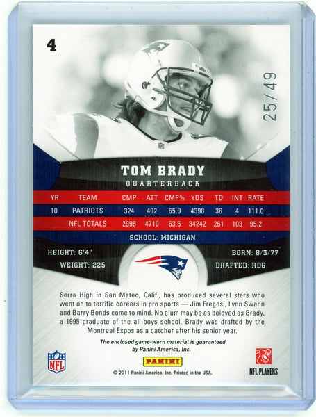 Tom Brady - 2011 Panini Gridiron Gear Game-Worn Jersey Patch 25/49 #4 Patriots