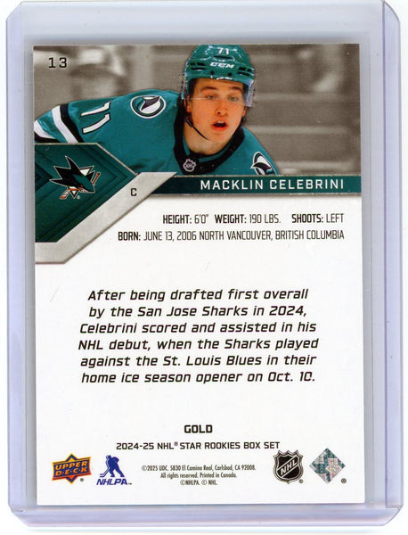 Macklin Celebrini - 2025 Upper Deck Star Rookies Box Set Gold 095/249