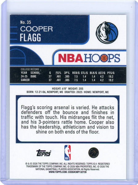Cooper Flagg - 2025 Topps NBA Hoops Purple Foil Rookie /99 #35