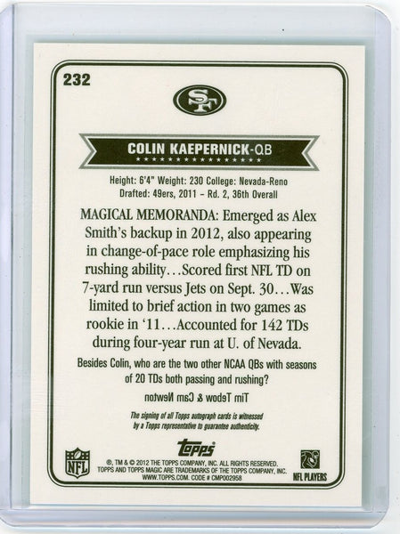 Colin Kaepernick - 2012 Topps Magic Football Rookie Auto #232