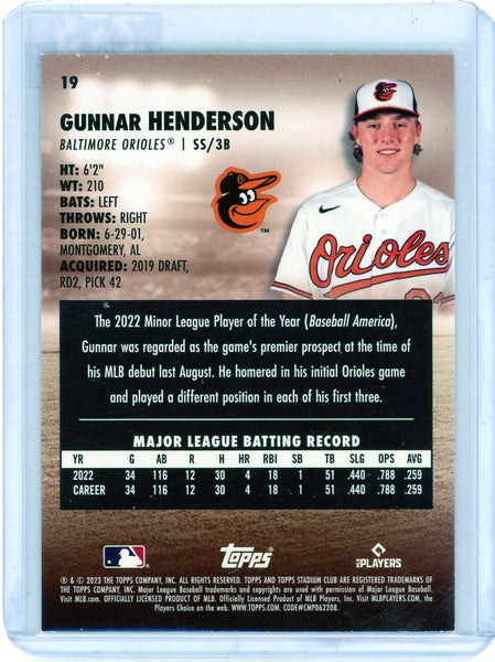 Gunnar Henderson 2023 Topps Stadium Club Baseball Rookie Image Variation SSP #19