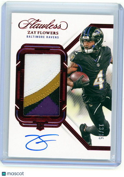 Zay Flowers - 2024 Panini Flawless Rookie Auto Ruby Autograph Patch 13/15 RPA-ZF