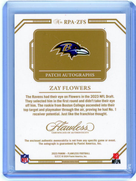 Zay Flowers - 2024 Panini Flawless Rookie Auto Ruby Autograph Patch 13/15 RPA-ZF