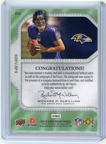 Joe Flacco - 2008 SP Rookie Threads Upper Deck Autograph 10/16 Letter Patch