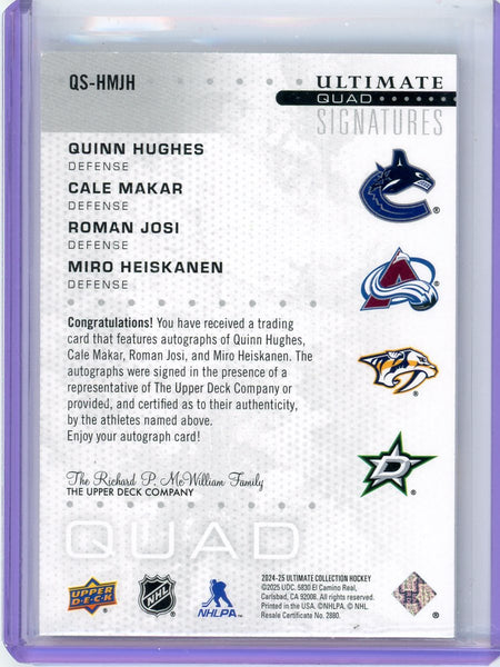 Cale Makar Quinn Hughes Miro Heiskanen Roman Josi - 2025 UD UC Quad Sigs 05/10
