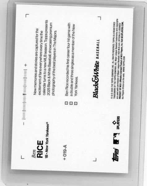 Ben Rice - 2025 Topps Black & White Green RC 59/99