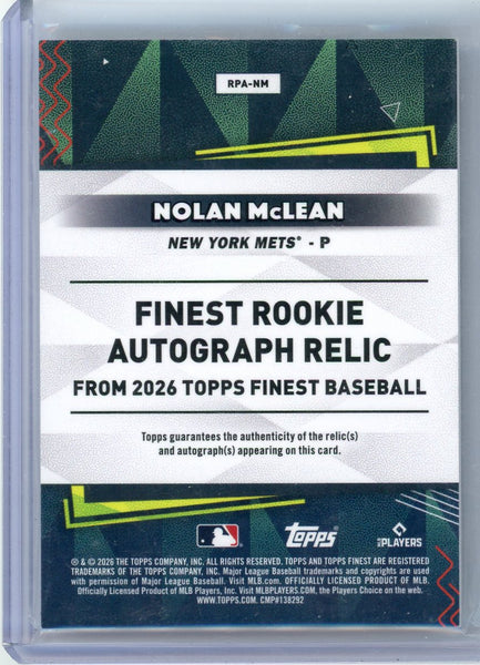 Nolan McLean - 2026 Topps Finest Player-Worn Memorabilia RC