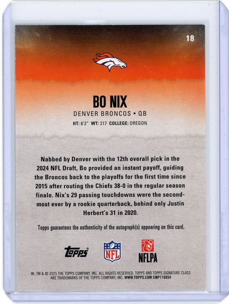 Bo Nix - 2025 Topps Signature Class Football Auto Purple 85/100 Autograph #18