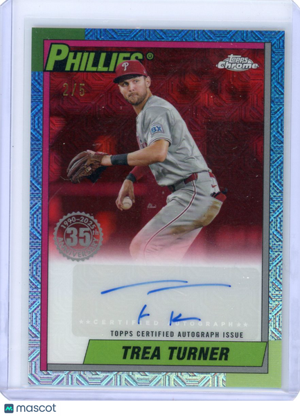 Trea Turner - 2025 Topps Chrome 1990 Silver Pack Auto Red Refractor 2/5