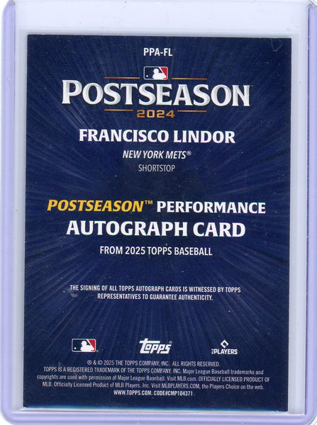 Francisco Lindor - 2025 Topps Postseason Performance Auto 10/25