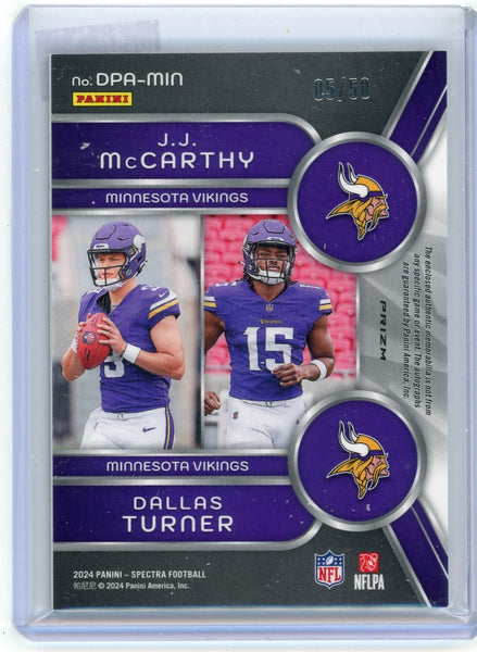 Dallas Turner J.J. McCarthy - 2024 Panini Spectra 05/50 Dual Autograph Patch