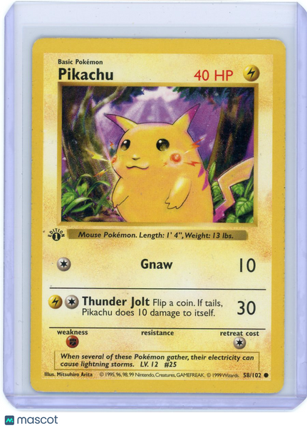 1999 Base Set Pikachu 1st Edition Red Cheeks #58/102