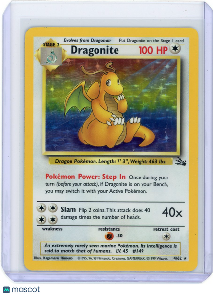 1999 Fossil Dragonite Holo Rare Holo #4/62