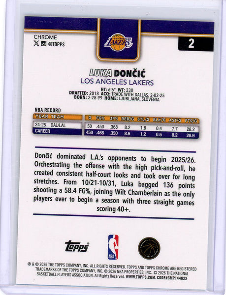 Luka Dončić - 2025 Topps Chrome Update Yellow Refractor /275 #2