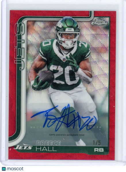 Breece Hall - 2025 Topps Chrome Red Wave Refractor Auto 1/5