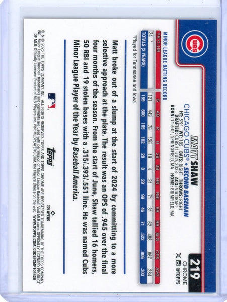 Matt Shaw - 2025 Topps Chrome Sapphire Red Rookie 5/5 #219