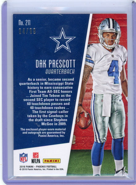 Dak Prescott - 2016 Panini Phoenix Rookie Patch Auto Jersey Number 4/99