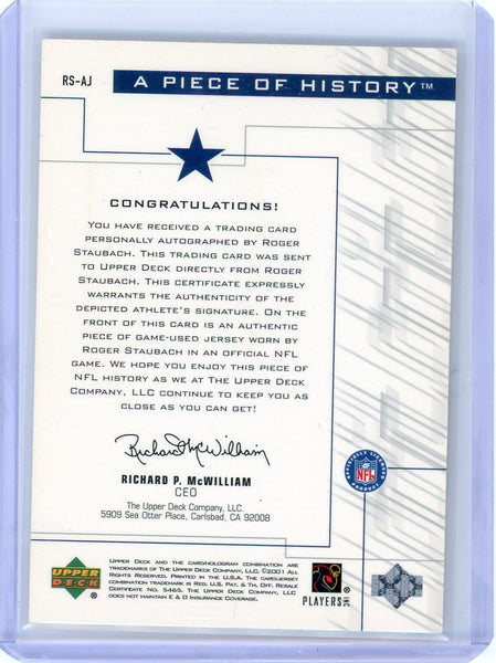 Roger Staubach - 2001 Upper Deck Piece of History Game Used Patch Auto