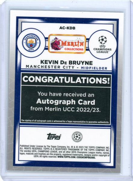Kevin De Bruyne - 2023 Topps Merlin UCC Blue Refractor Auto 70/75