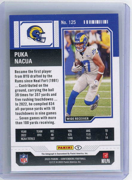 Puka Nacua - 2023 Panini Contenders Rookie Ticket Variation Auto /75