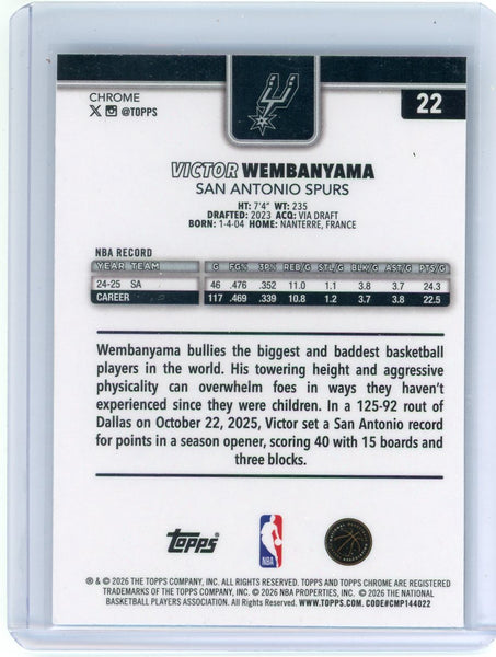 Victor Wembanyama - 2025-26 Topps Chrome Basketball Prism Refractor #22