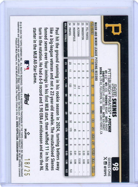 Paul Skenes - 2025 Topps Series One Orange Border 18/25