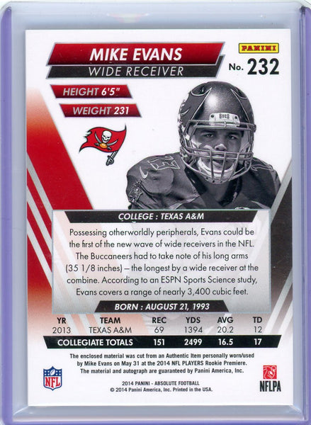 Mike Evans - 2014 Panini Absolute Quad Rookie Patch Auto /99