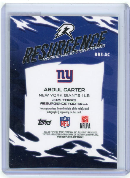 Abdul Carter - 2025 Topps Resurgence Rookie Patch Auto Purple 66/75 RRS-AC