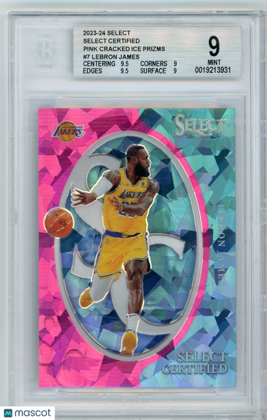 LeBron James - 2023 Select Select Certified Pink Cracked Ice Prizms 20/99 BGS 9
