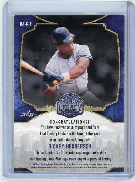 Rickey Henderson - 2024 Leaf Bronx Legacy Purple Auto 3/7