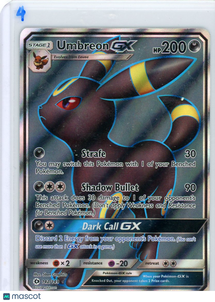 2017 Sun & Moon Umbreon GX Holo Ultra Rare LP FA #142/149