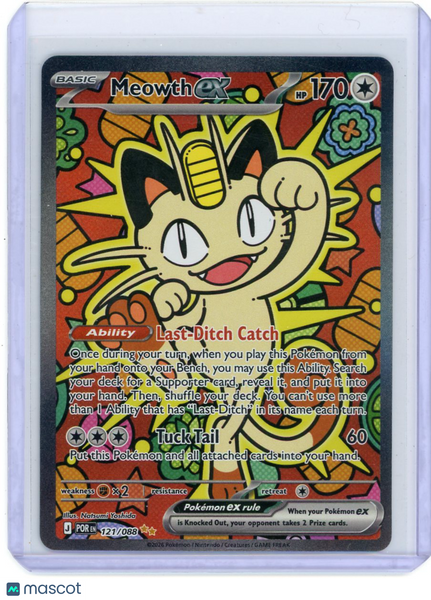 2026 Mega Evolution – Perfect Order Meowth EX Holo Secret Rare SAR #121/88