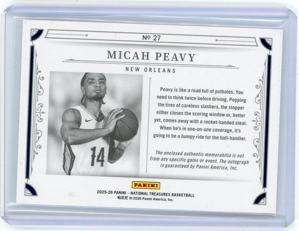 Micah Peavy - 2025-26 Panini National Treasures 05/10 Rookie Patch Auto Gold RPA